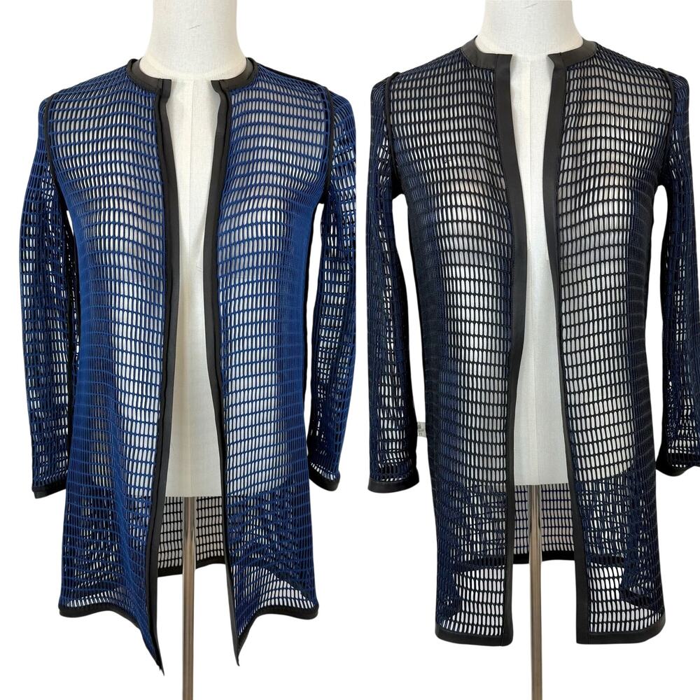 Elie Tahari Reversible Soho Coat Jacket Blue/Black XS NWT Sheer Knit Lightweight